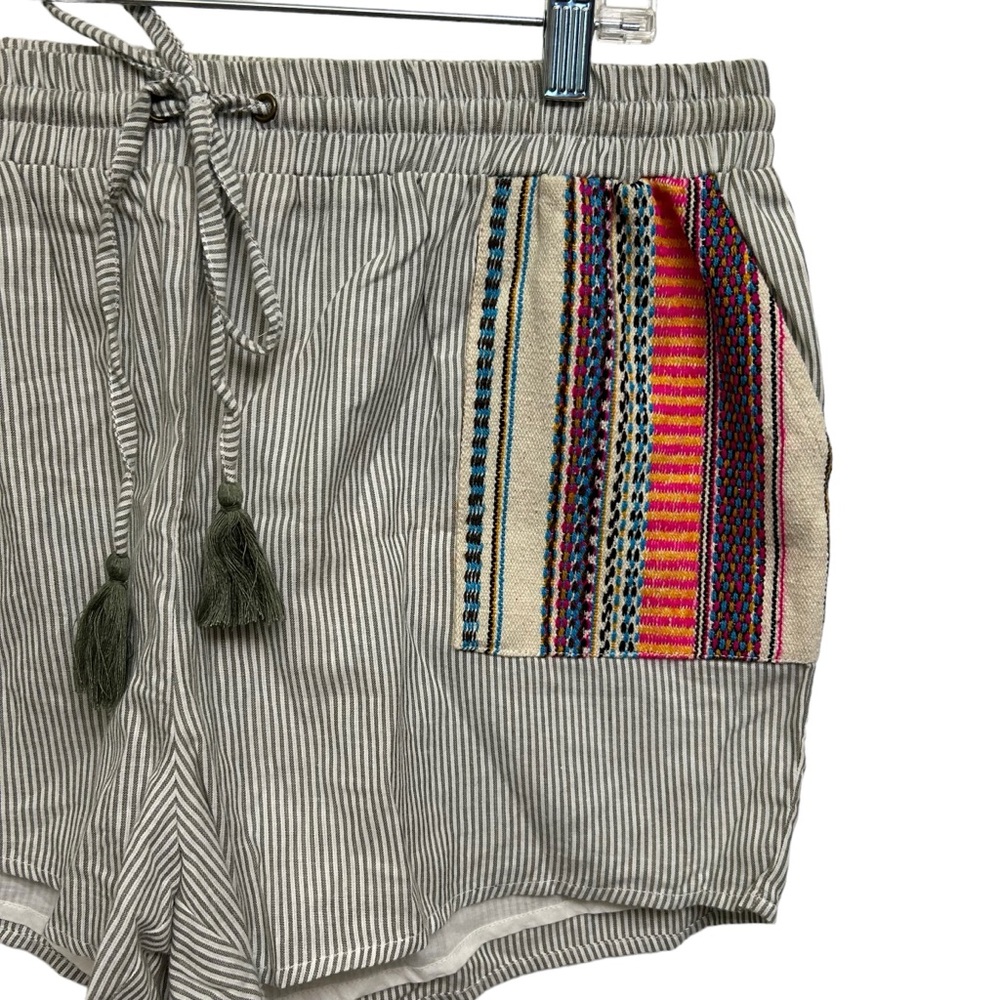 Blue Rain Embroidered Pinstripe Drawstring  Shorts